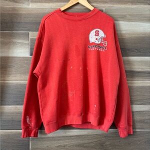 Vintage Distressed Collegiate Football Red Crewneck Sweater Large Paint Thrashed
